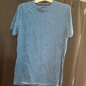 Hollister Men's Heathered Blue Crew Tee with Small Logo